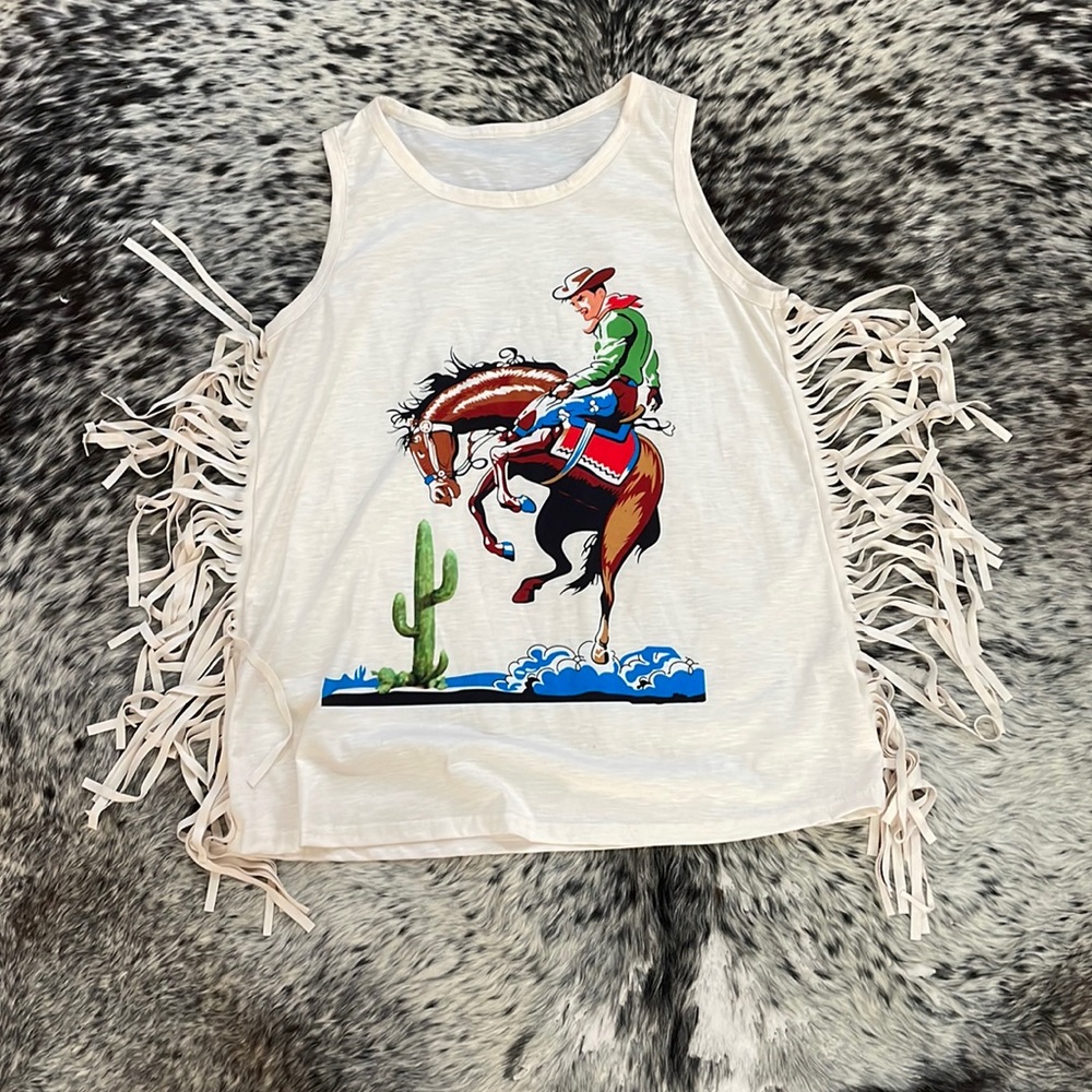 Rodeo Bronc Rider Fringe Tank